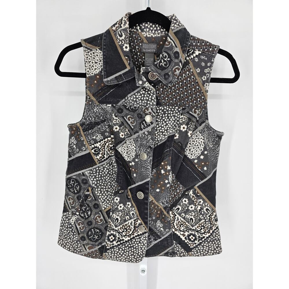 Chico's Additions Women's Quilted Print Sleeveless Button Down Vest Size 0 (S)